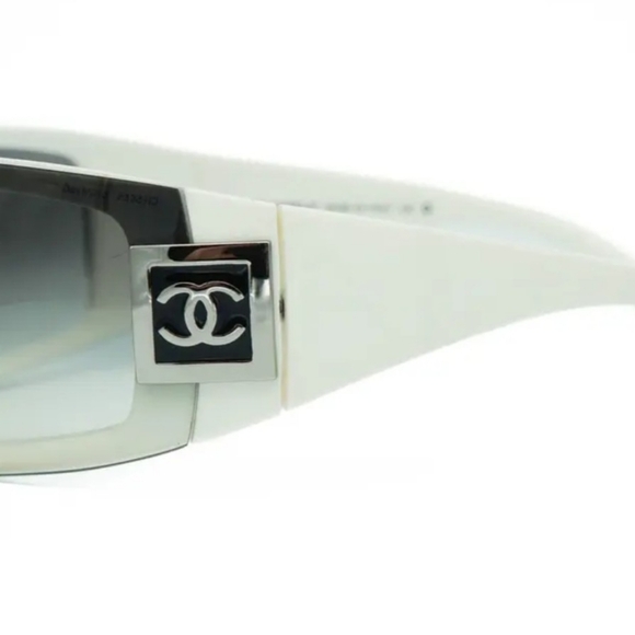 CHANEL White and Black Gradient Shield Sunglasses